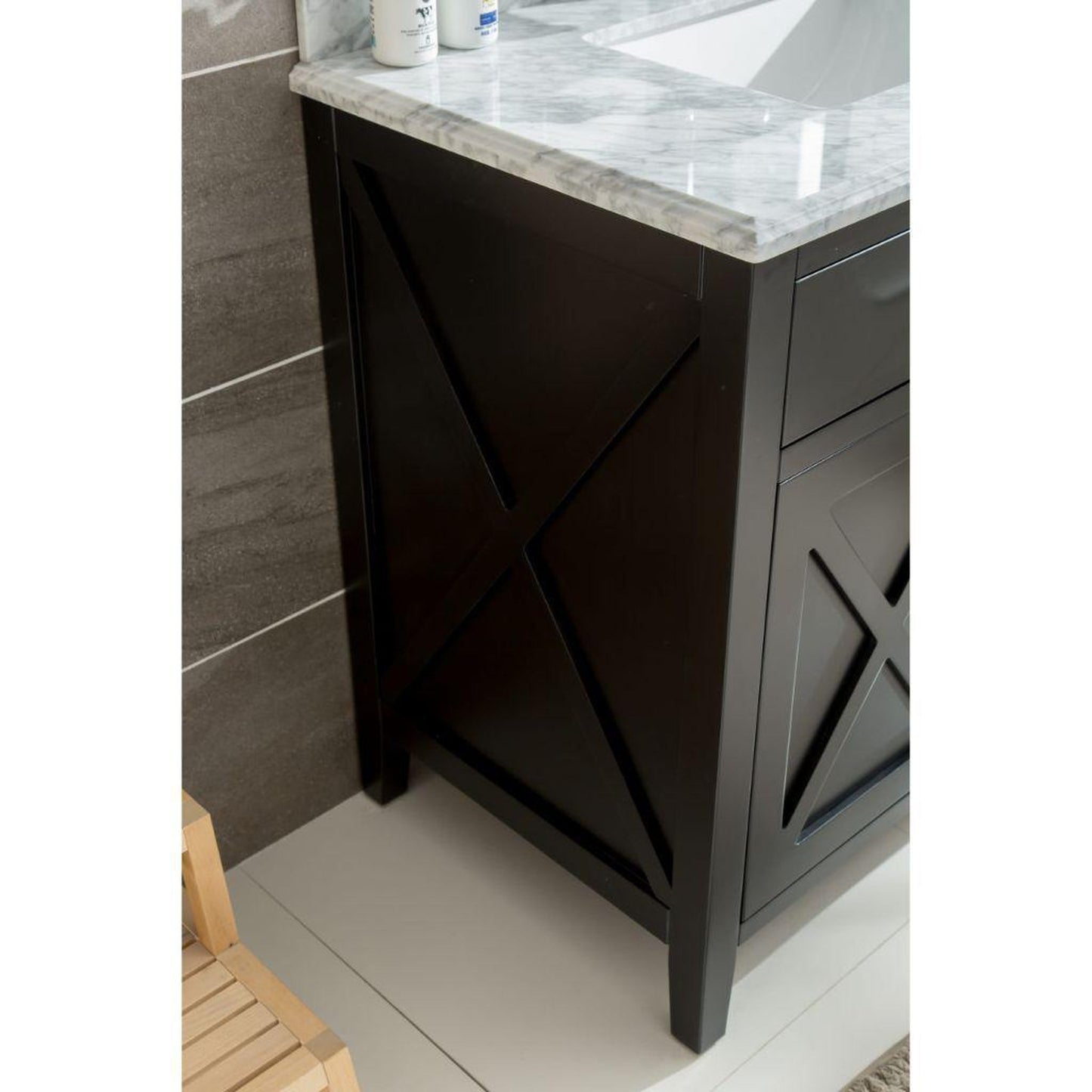 Laviva Wimbledon 36" Brown Vanity Base and White Stripes Marble Countertop With Rectangular Ceramic Sink