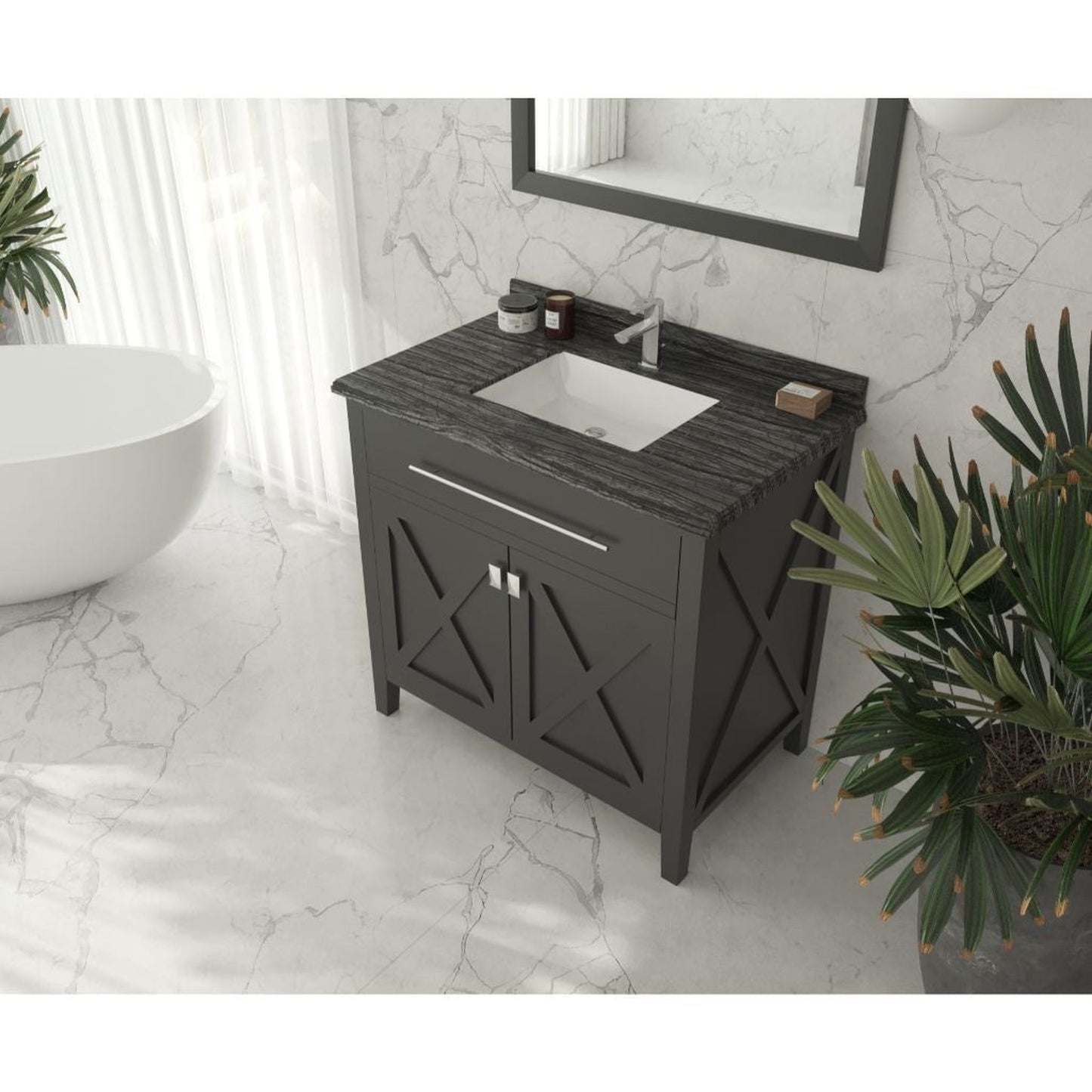 Laviva Wimbledon 36" Espresso Vanity Base and Black Wood Marble Countertop With Rectangular Ceramic Sink