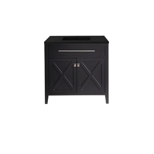 Laviva Wimbledon 36" Espresso Vanity Base and Matte Black Solid Surface Countertop with Integrated Sink