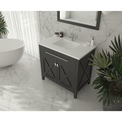 Laviva Wimbledon 36" Espresso Vanity Base and Matte White Solid Surface Countertop with Integrated Sink