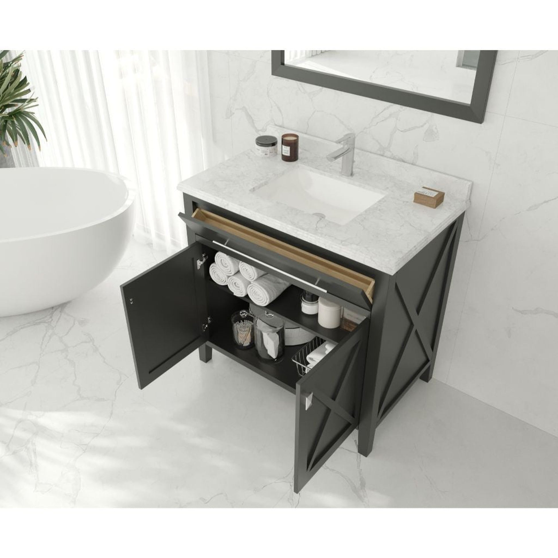 Laviva Wimbledon 36" Espresso Vanity Base and White Quartz Countertop With Rectangular Ceramic Sink