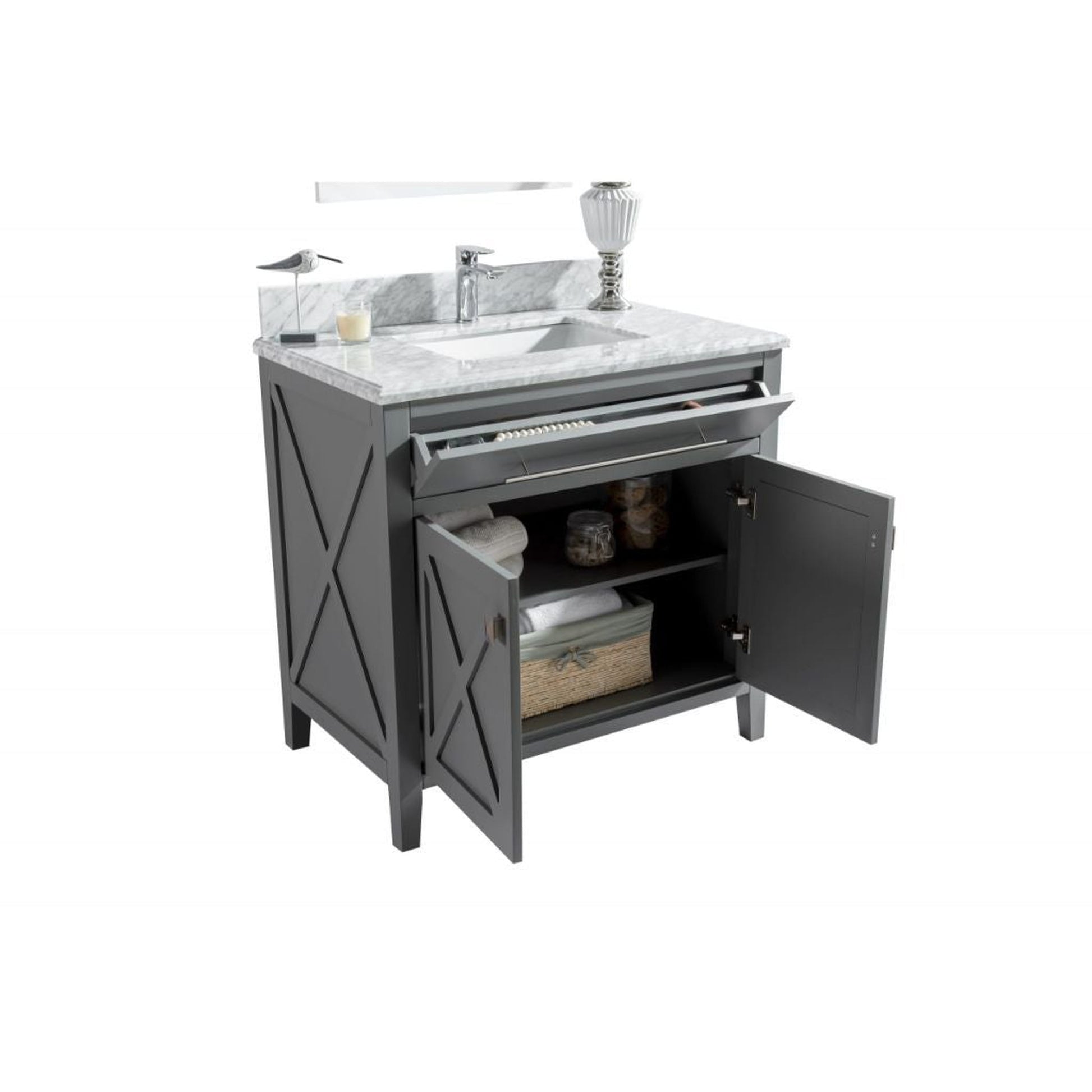Laviva Wimbledon 36" Gray Vanity Base and Black Wood Marble Countertop With Rectangular Ceramic Sink