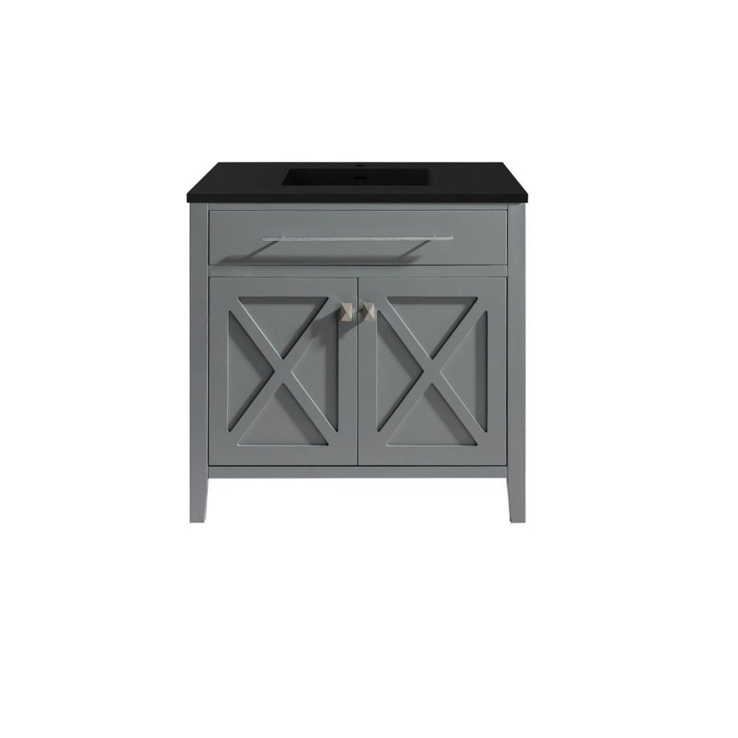 Laviva Wimbledon 36" Gray Vanity Base and Matte Black Solid Surface Countertop with Integrated Sink