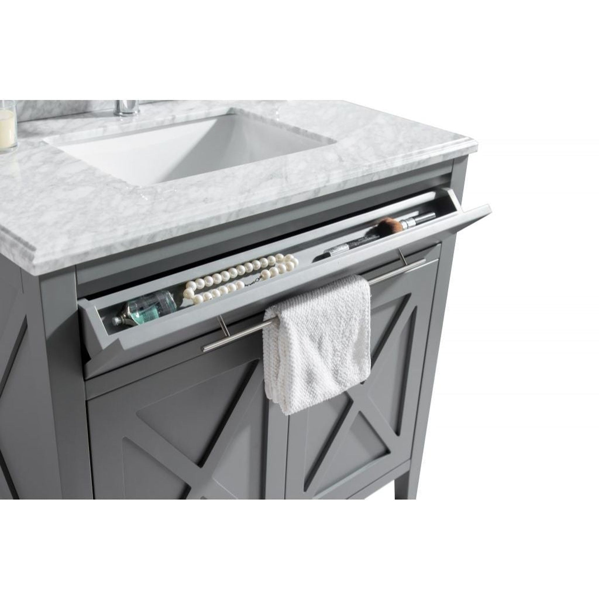 Laviva Wimbledon 36" Gray Vanity Base and Matte White Solid Surface Countertop with Integrated Sink