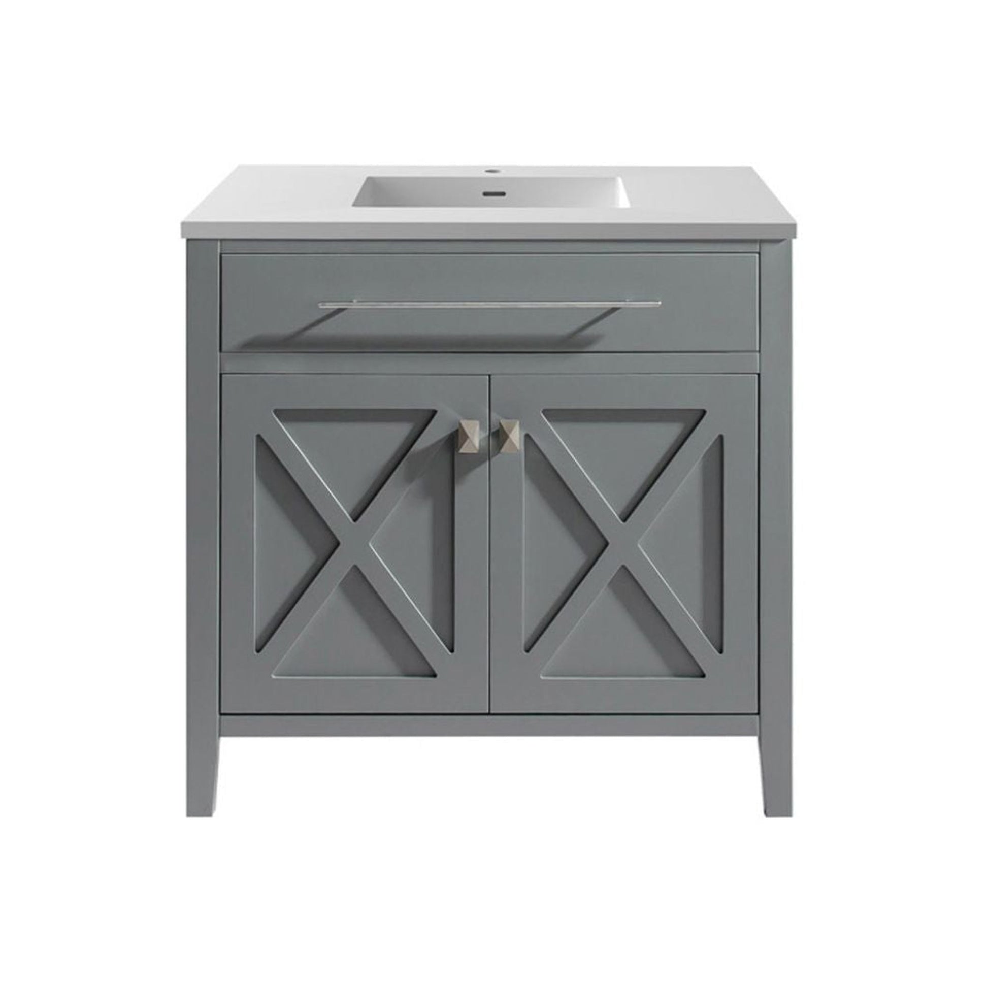 Laviva Wimbledon 36" Gray Vanity Base and Matte White Solid Surface Countertop with Integrated Sink