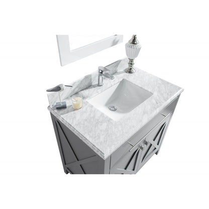 Laviva Wimbledon 36" Gray Vanity Base and White Carrara Marble Countertop With Rectangular Ceramic Sink