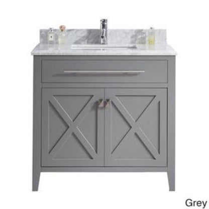 Laviva Wimbledon 36" Gray Vanity Base and White Carrara Marble Countertop With Rectangular Ceramic Sink