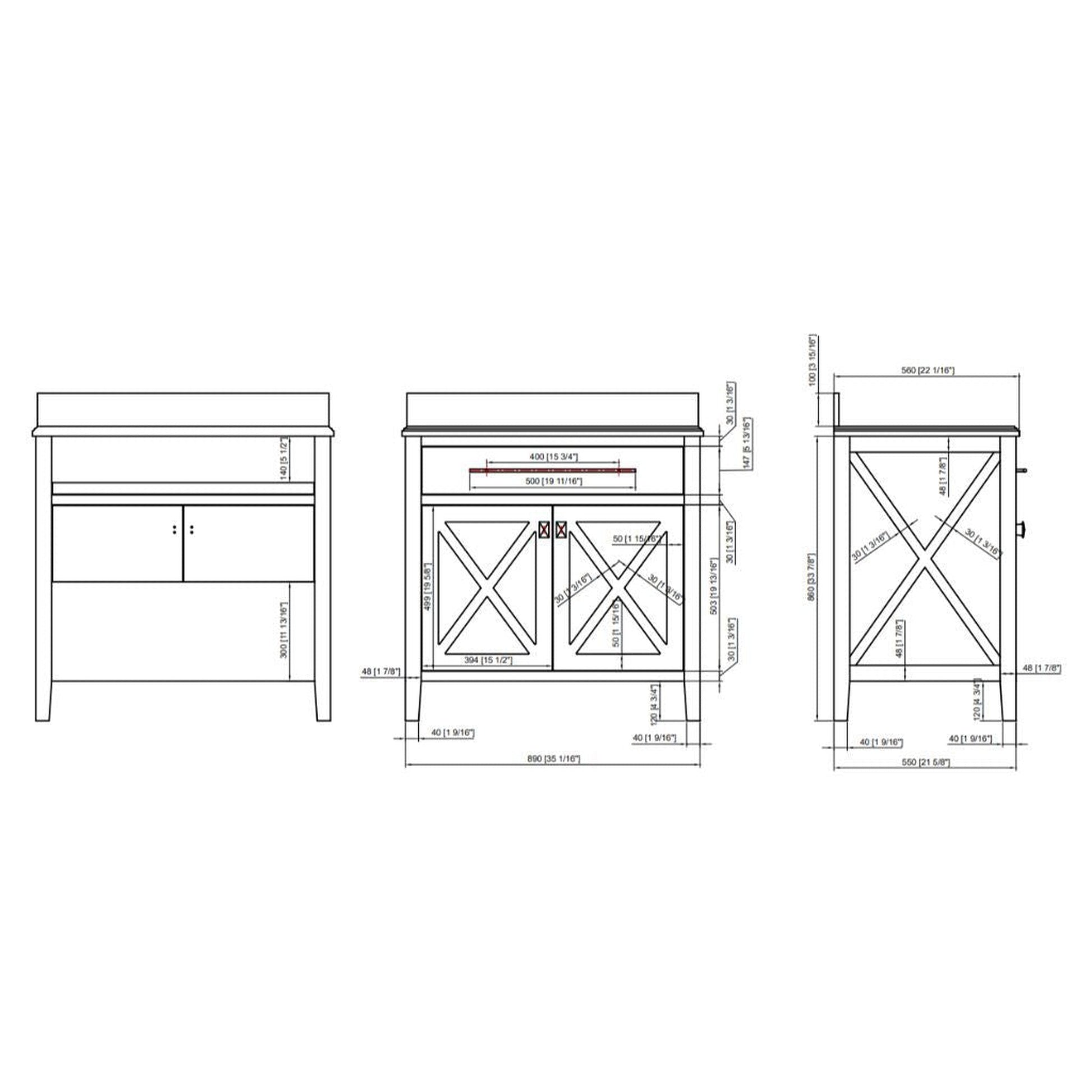 Laviva Wimbledon 36" Gray Vanity Base and White Stripes Marble Countertop With Rectangular Ceramic Sink