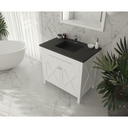 Laviva Wimbledon 36" White Vanity Base and Matte Black Solid Surface Countertop with Integrated Sink