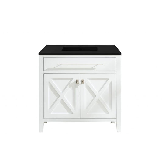 Laviva Wimbledon 36" White Vanity Base and Matte Black Solid Surface Countertop with Integrated Sink