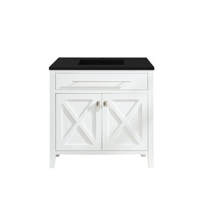 Laviva Wimbledon 36" White Vanity Base and Matte Black Solid Surface Countertop with Integrated Sink