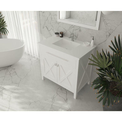 Laviva Wimbledon 36" White Vanity Base and Matte White Solid Surface Countertop with Integrated Sink