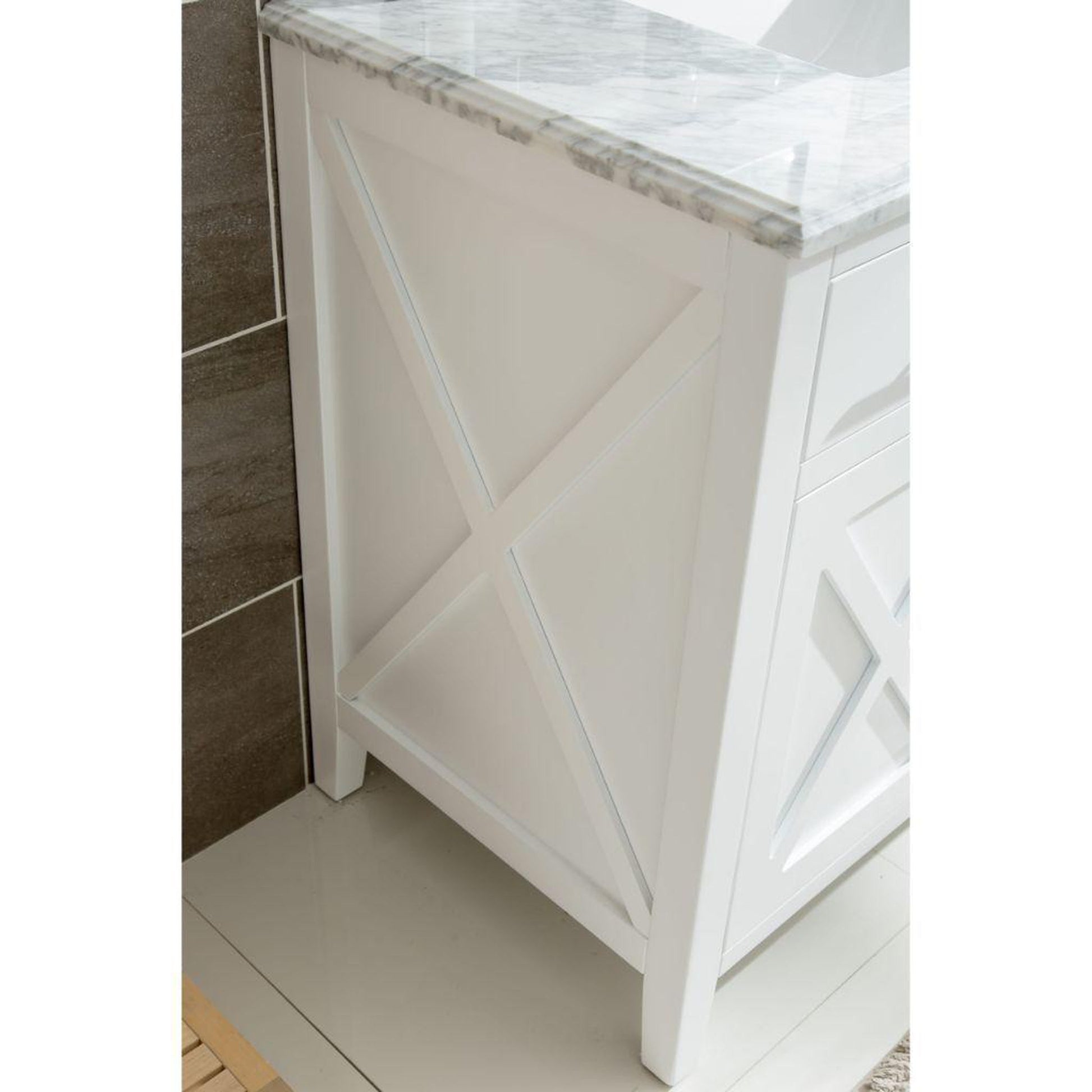 Laviva Wimbledon 36" White Vanity Base and White Carrara Marble Countertop With Rectangular Ceramic Sink