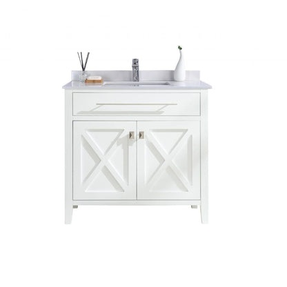 Laviva Wimbledon 36" White Vanity Base and White Quartz Countertop With Rectangular Ceramic Sink