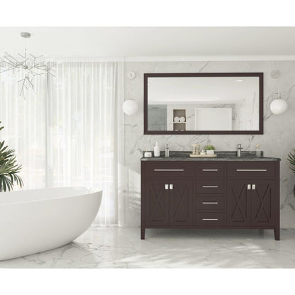 Laviva Wimbledon 60" Brown Vanity Base and Black Wood Marble Countertop With Double Rectangular Ceramic Sinks