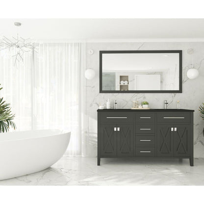 Laviva Wimbledon 60" Espresso Vanity Base and Matte Black Solid Surface Countertop With Double Integrated Sinks