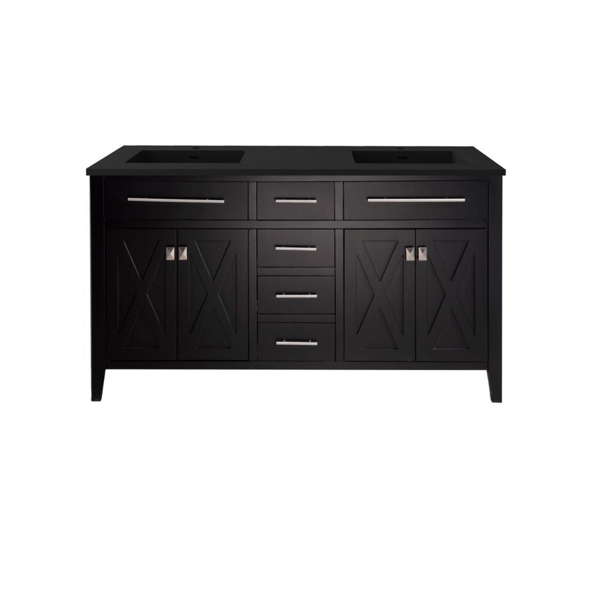 Laviva Wimbledon 60" Espresso Vanity Base and Matte Black Solid Surface Countertop With Double Integrated Sinks