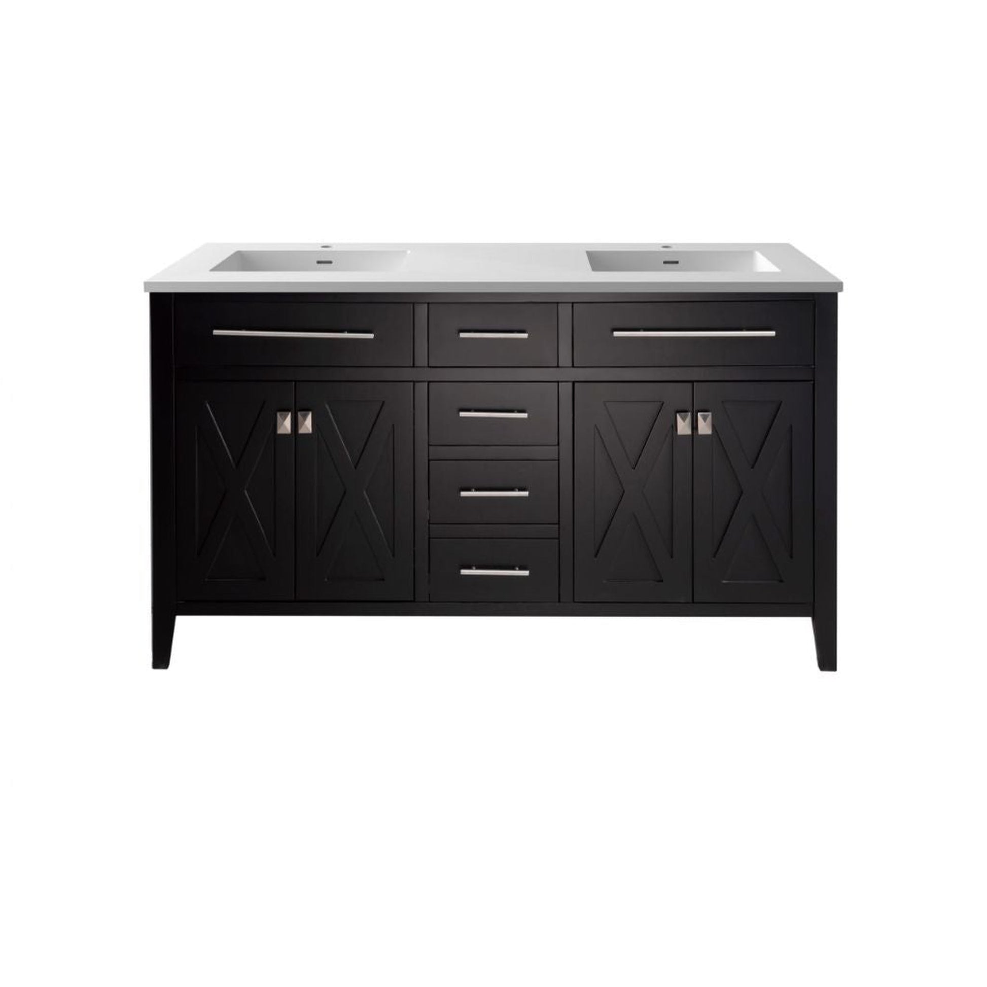 Laviva Wimbledon 60" Espresso Vanity Base and Matte White Solid Surface Countertop With Double Integrated Sinks