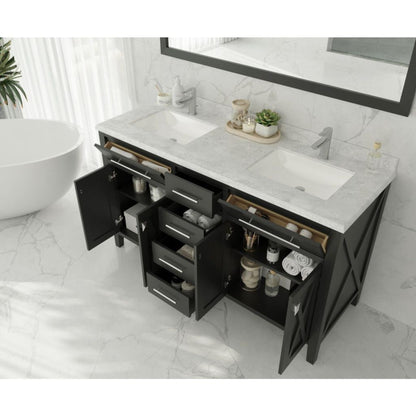 Laviva Wimbledon 60" Espresso Vanity Base and White Carrara Marble Countertop With Double Rectangular Ceramic Sinks