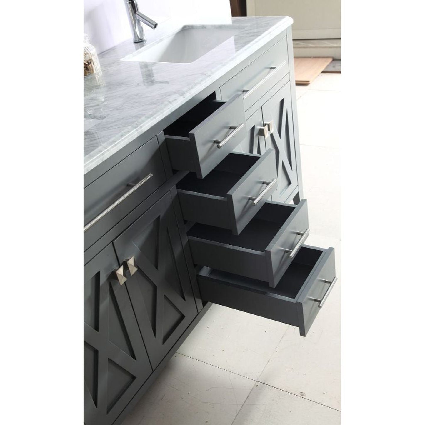 Laviva Wimbledon 60" Gray Vanity Base and Matte Black Solid Surface Countertop With Double Integrated Sinks