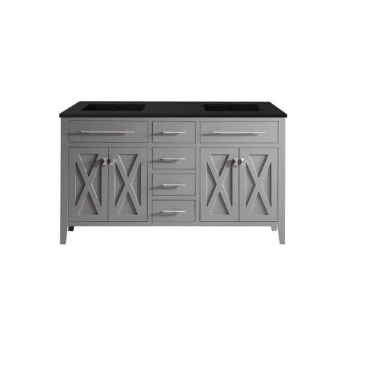 Laviva Wimbledon 60" Gray Vanity Base and Matte Black Solid Surface Countertop With Double Integrated Sinks