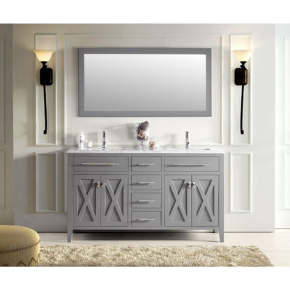 Laviva Wimbledon 60" Gray Vanity Base and White Carrara Marble Countertop With Double Rectangular Ceramic Sinks