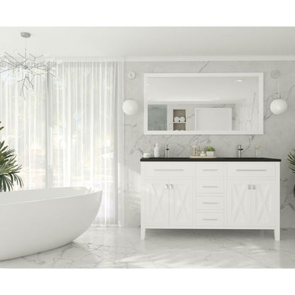 Laviva Wimbledon 60" White Vanity Base and Matte Black Solid Surface Countertop With Double Integrated Sinks