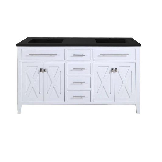 Laviva Wimbledon 60" White Vanity Base and Matte Black Solid Surface Countertop With Double Integrated Sinks