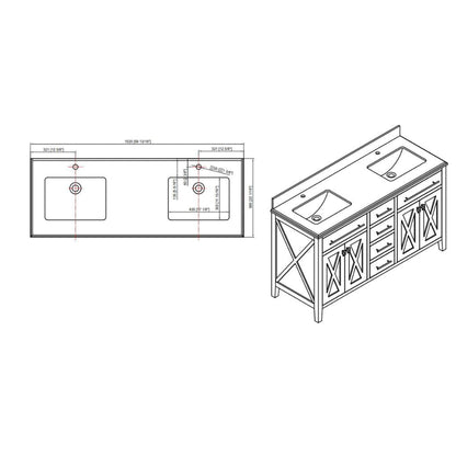 Laviva Wimbledon 60" White Vanity Base and Matte White Solid Surface Countertop With Double Integrated Sinks