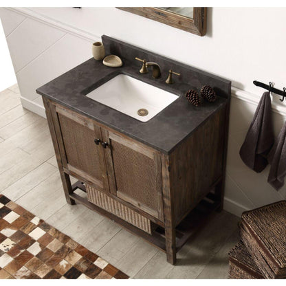 Legion Furniture 36" Freestanding Brown Rustic Cabinet With Moon Stone Top and White Ceramic Sink Vanity Set