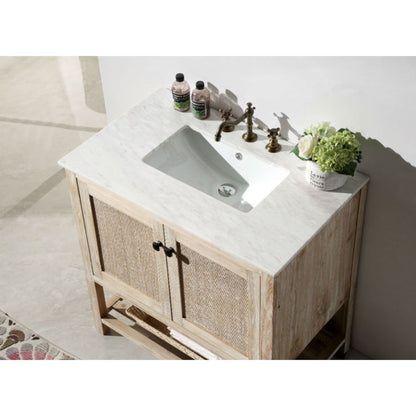 Legion Furniture 36" Freestanding Teak White Rustic Cabinet With Carrara Marble Top Vanity Set