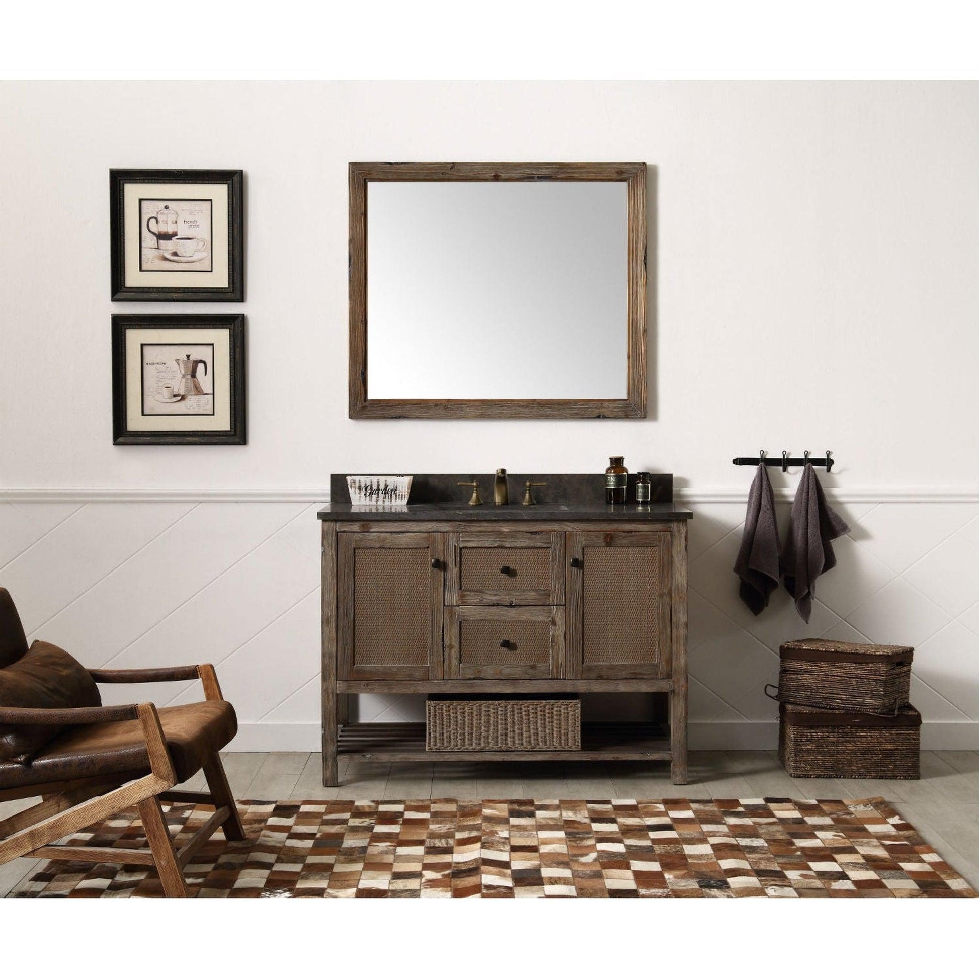 Legion Furniture 48" Freestanding Brown Rustic Cabinet With Moon Stone Top and White Ceramic Sink Vanity Set