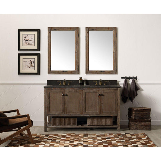 Legion Furniture 60" Freestanding Dual Sink Brown Rustic Cabinet With Moon Stone Top and White Ceramic Sink Vanity Set