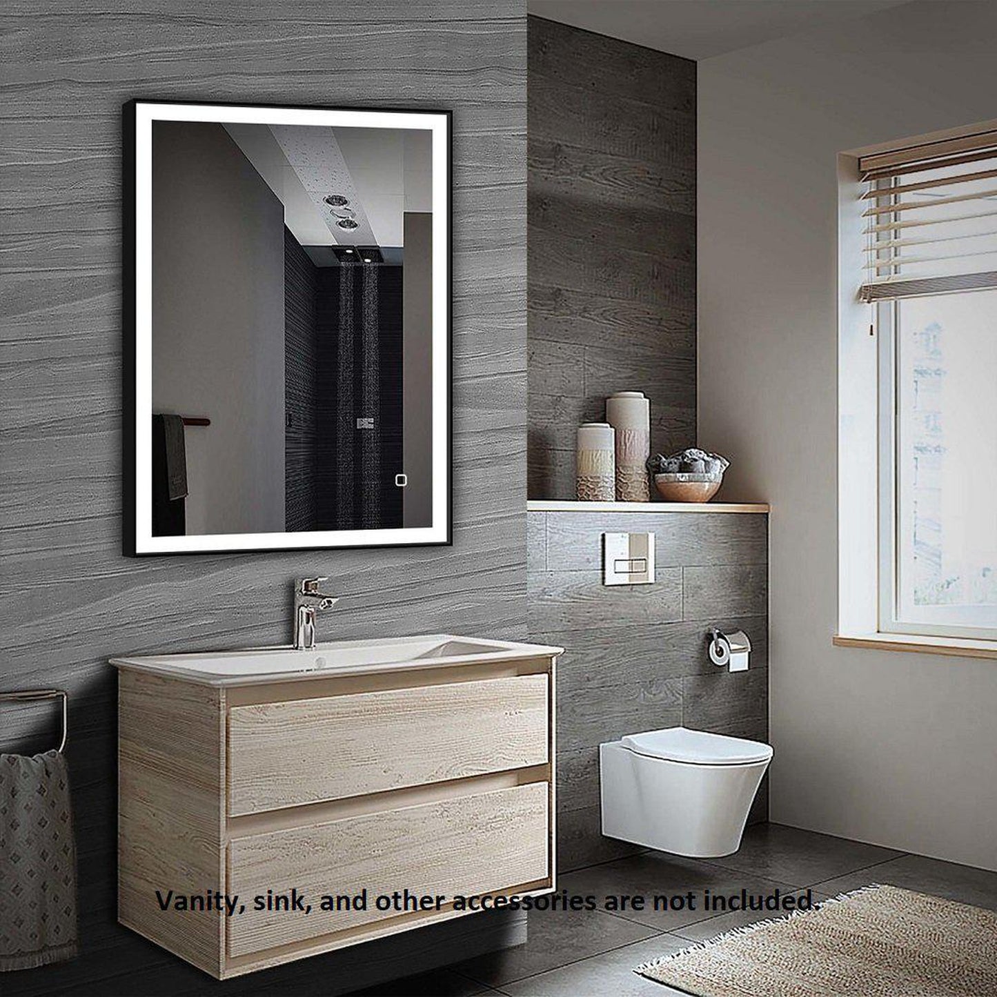 Lighted Impressions Caspian 30" x 36" Rectangular Framed Wall-Mounted LED Mirror With Dimmable Touch Sensor