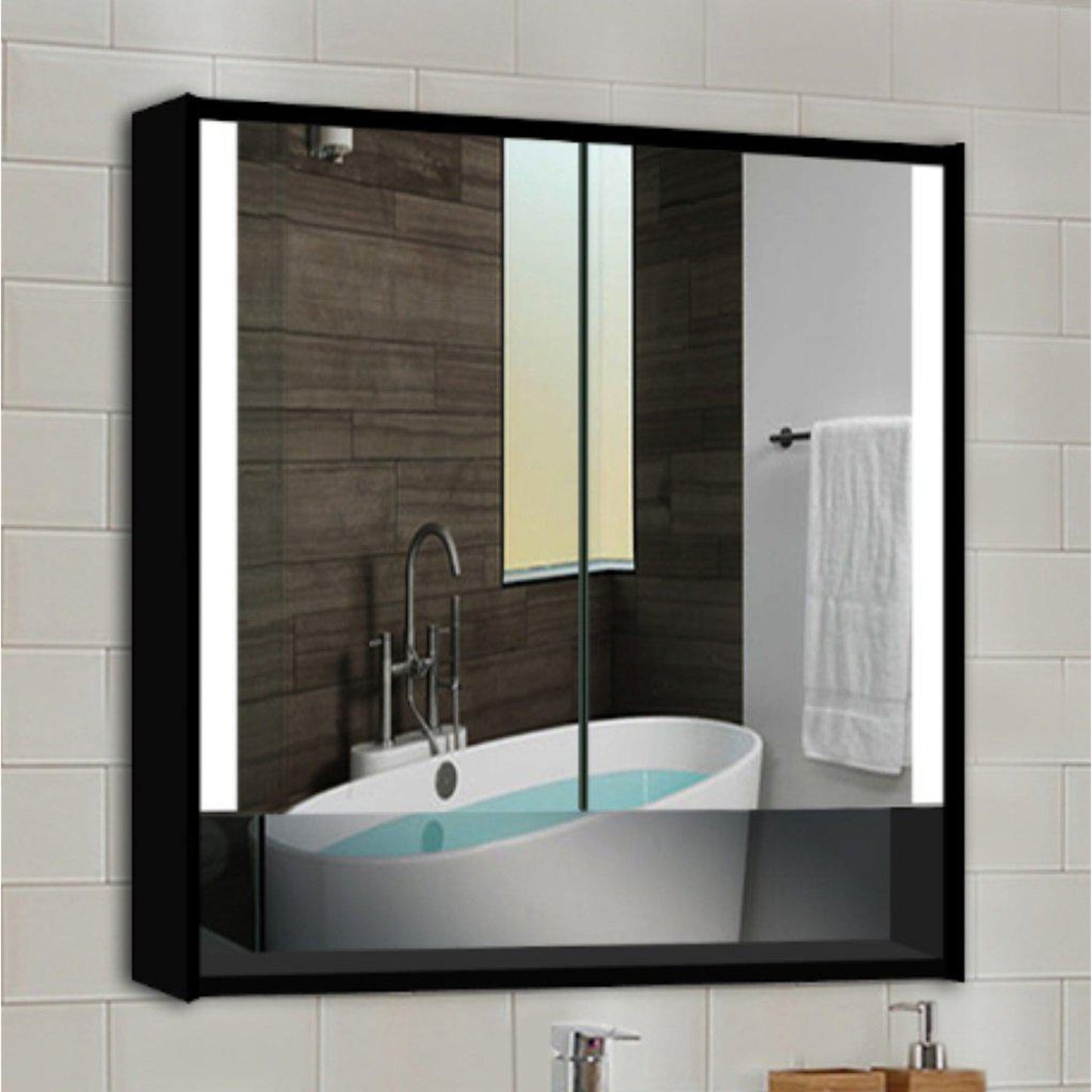 Lighted Impressions Edgar 32" x 28" Rectangular Framed Wall-Mounted LED Mirror Cabinet With 3-Section Rocker Switch & Glass Shelves