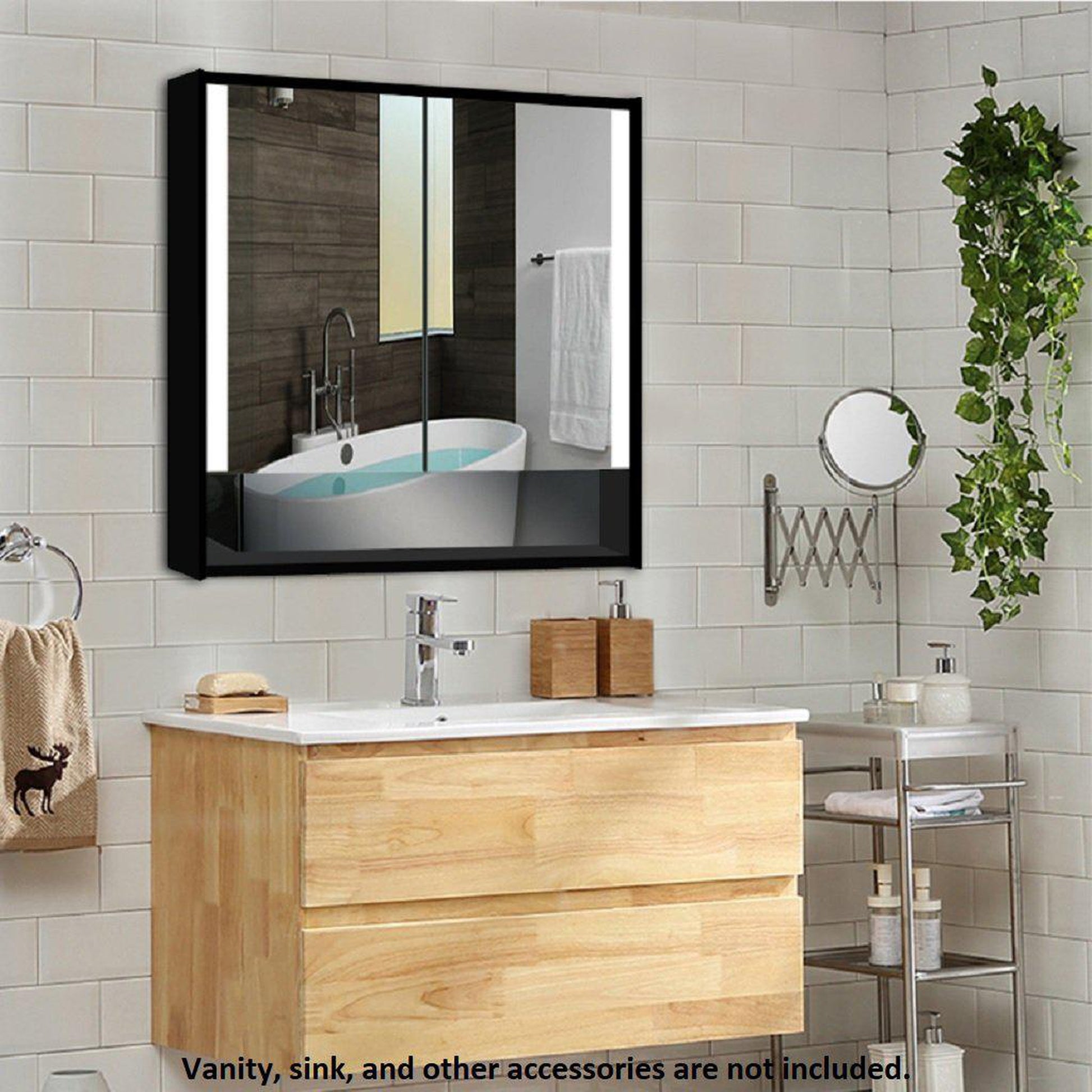 Lighted Impressions Edgar 32" x 28" Rectangular Framed Wall-Mounted LED Mirror Cabinet With 3-Section Rocker Switch & Glass Shelves