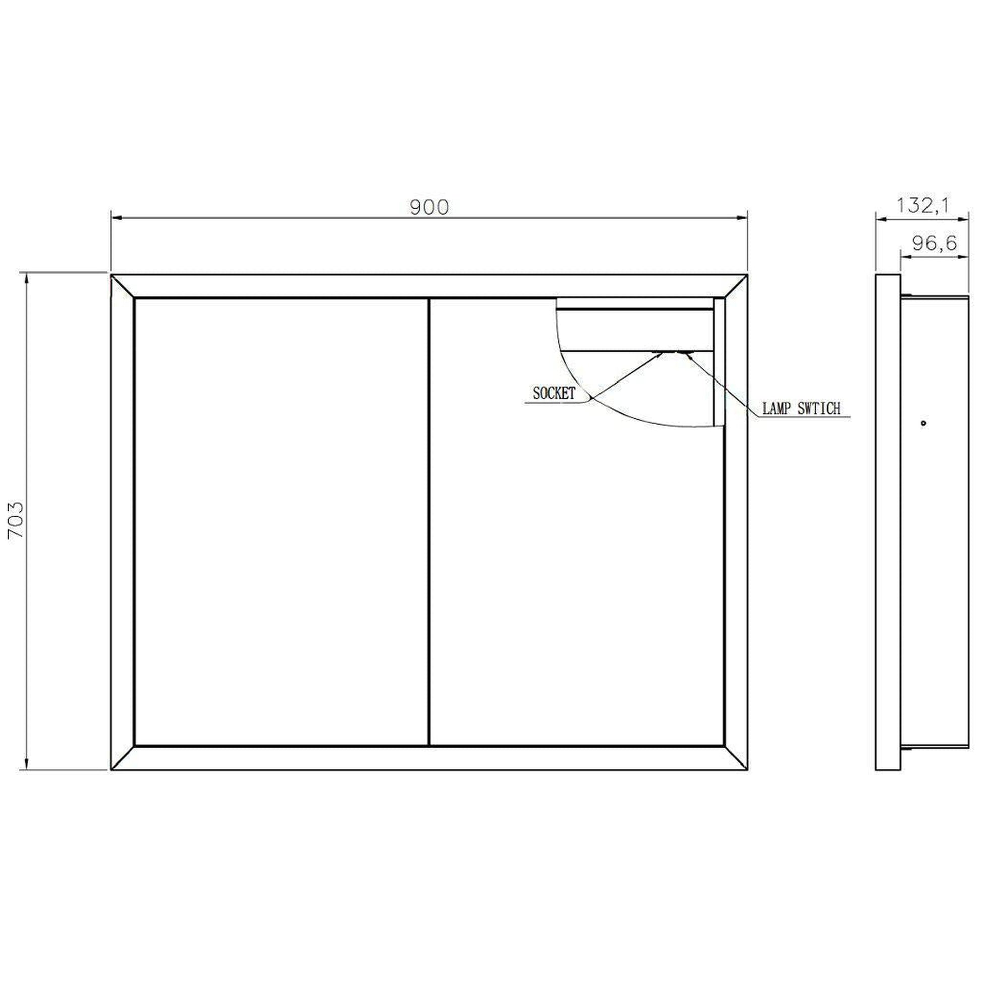 Lighted Impressions Kona 36" x 28" Rectangular Framed Wall-Mounted LED Mirror Cabinet With 3-Section Rocker Switch & Glass Shelves