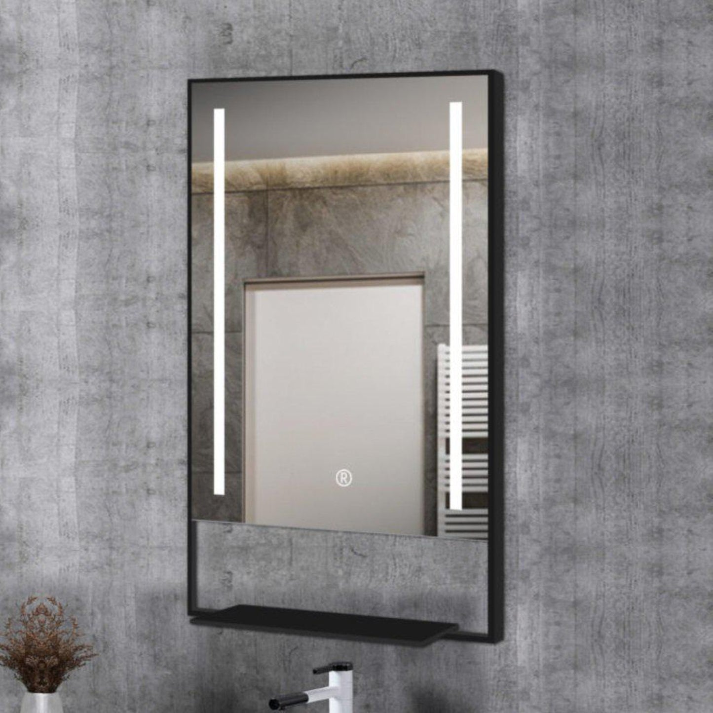Lighted Impressions Luxe 24" x 32" Rectangular Framed Wall-Mounted LED Mirror With Touch Sensor & Open Shelf