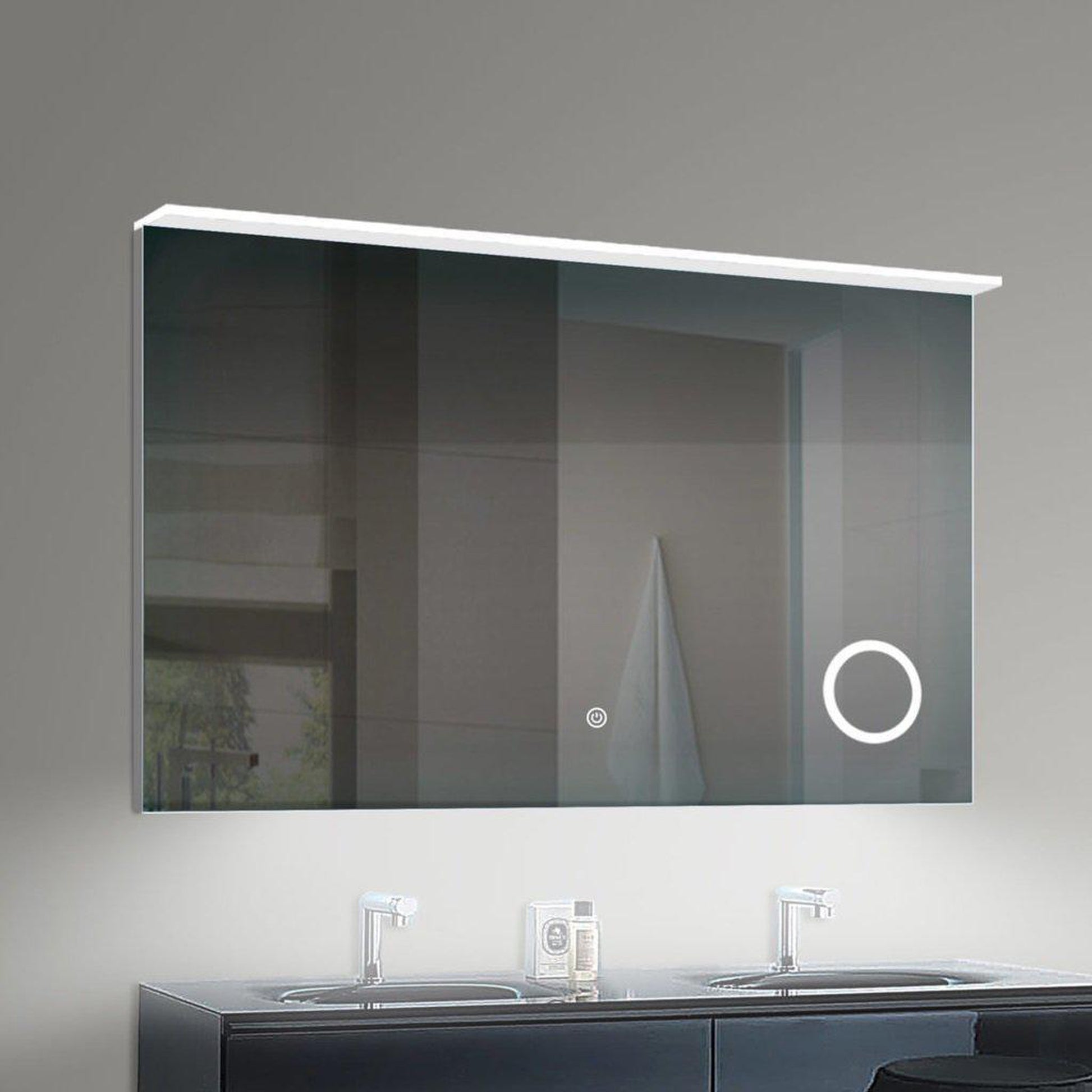 Lighted Impressions Transit 48" x 24" Rectangular Frameless Wall-Mounted LED Mirror With Touch Sensor, 3X Magnifier & Mirrored Sides