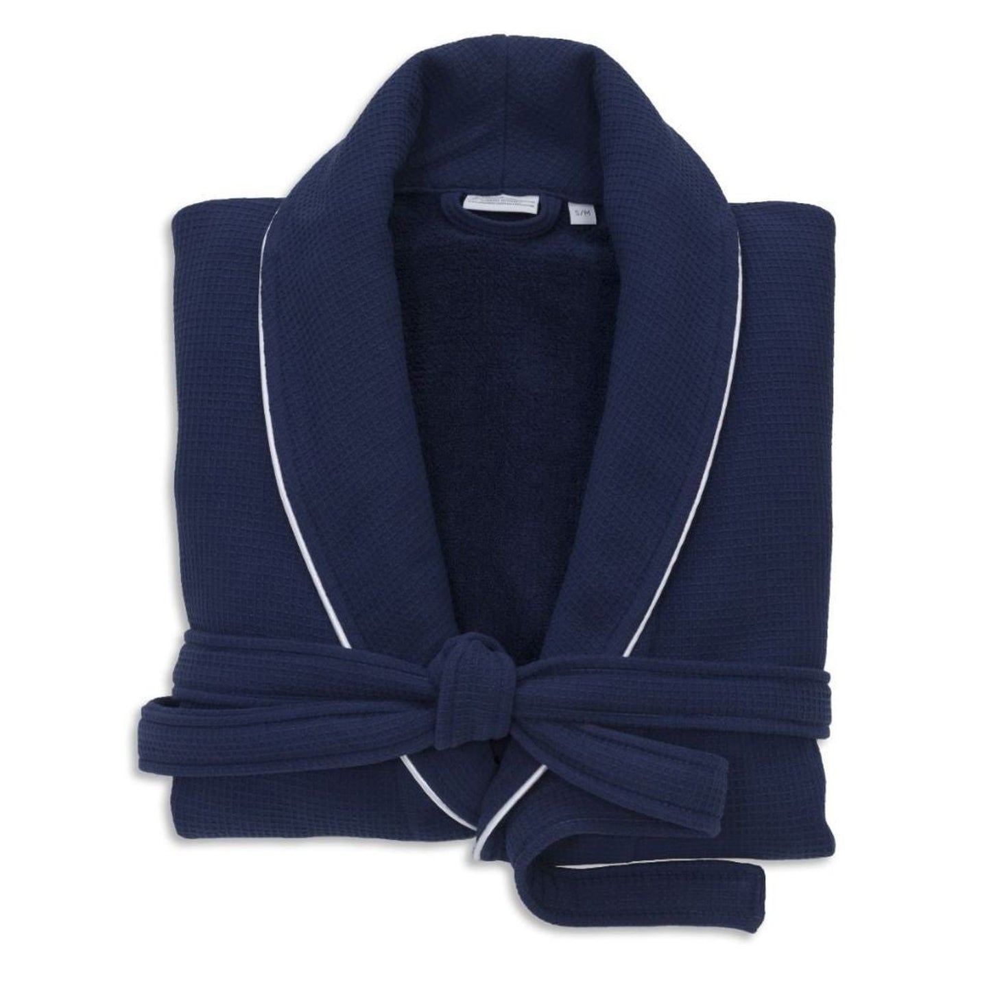 Linum Waffle Terry with Satin Piped Trim L/XL Navy Bathrobe