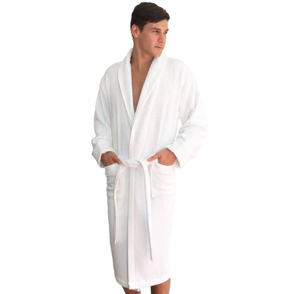 Linum Waffle Terry with Satin Piped Trim L/XL White Bathrobe