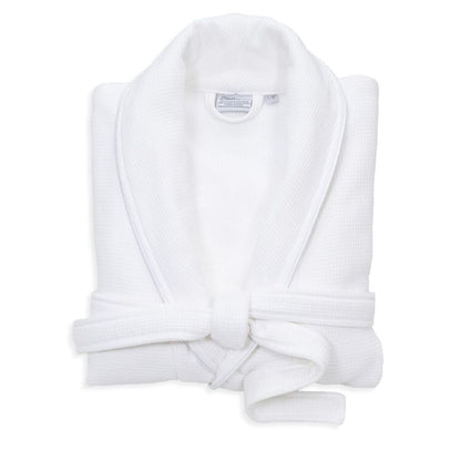 Linum Waffle Terry with Satin Piped Trim L/XL White Bathrobe