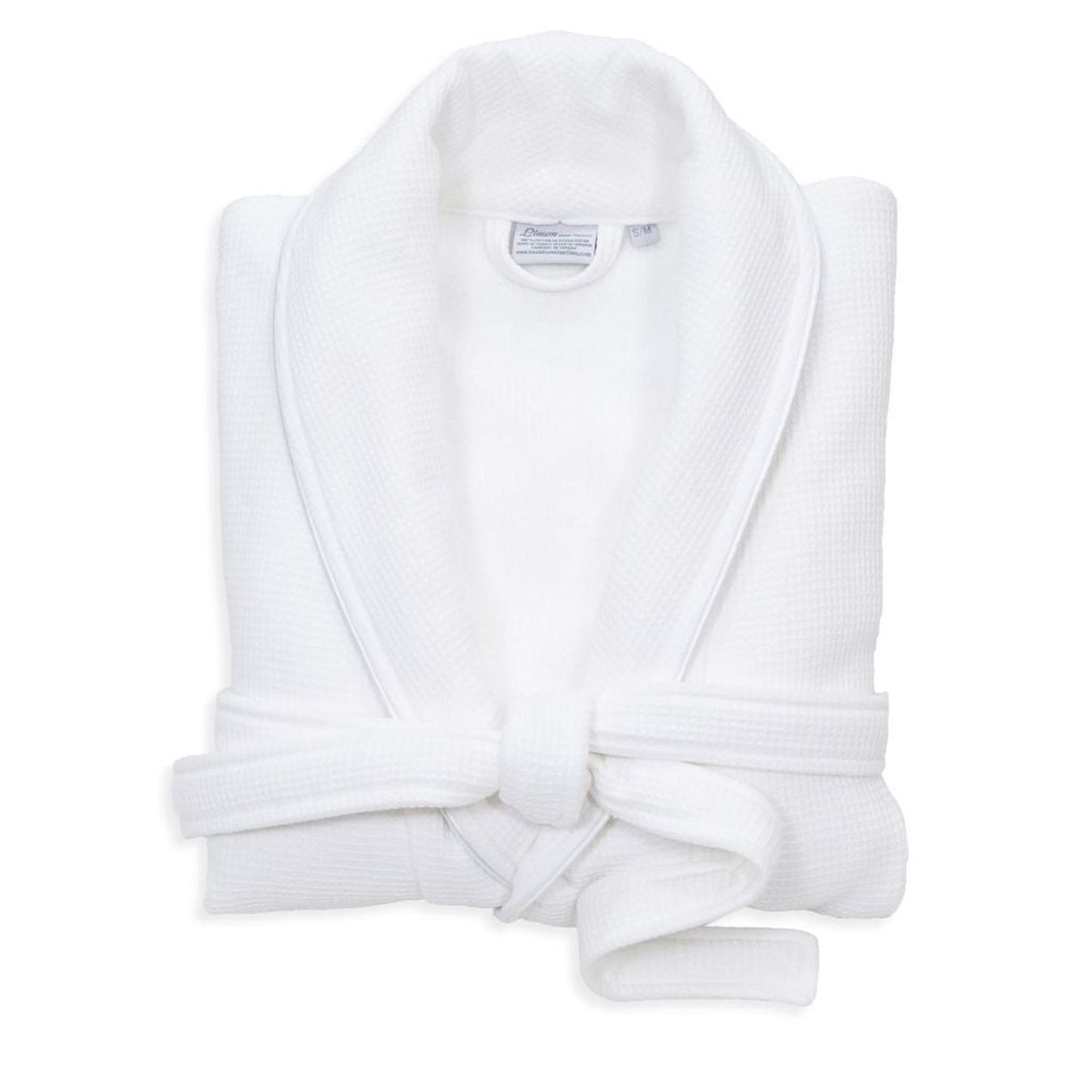 Linum Waffle Terry with Satin Piped Trim S/M White Bathrobe