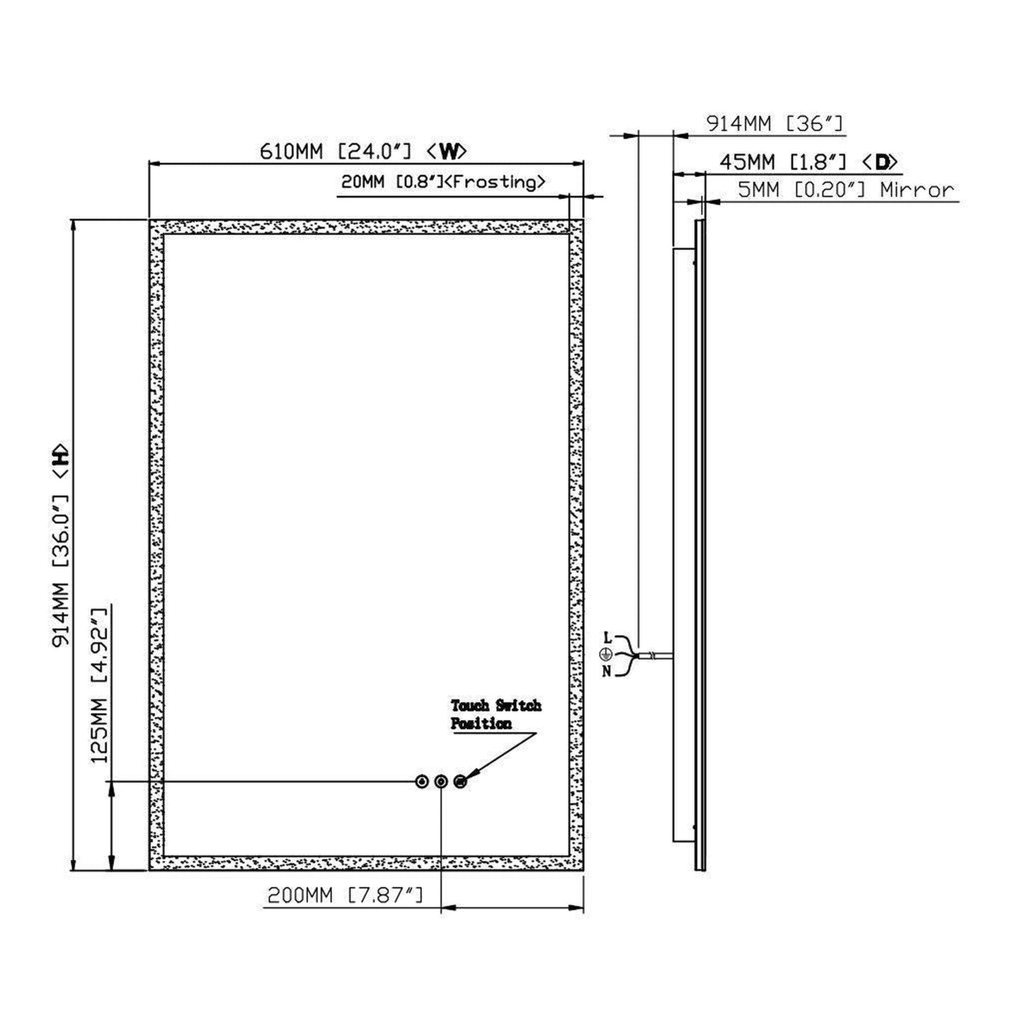 Luxaar Lucent 24" x 36" Wall-Mounted LED Vanity Mirror With Color Changer, Memory Dimmer & Defogger