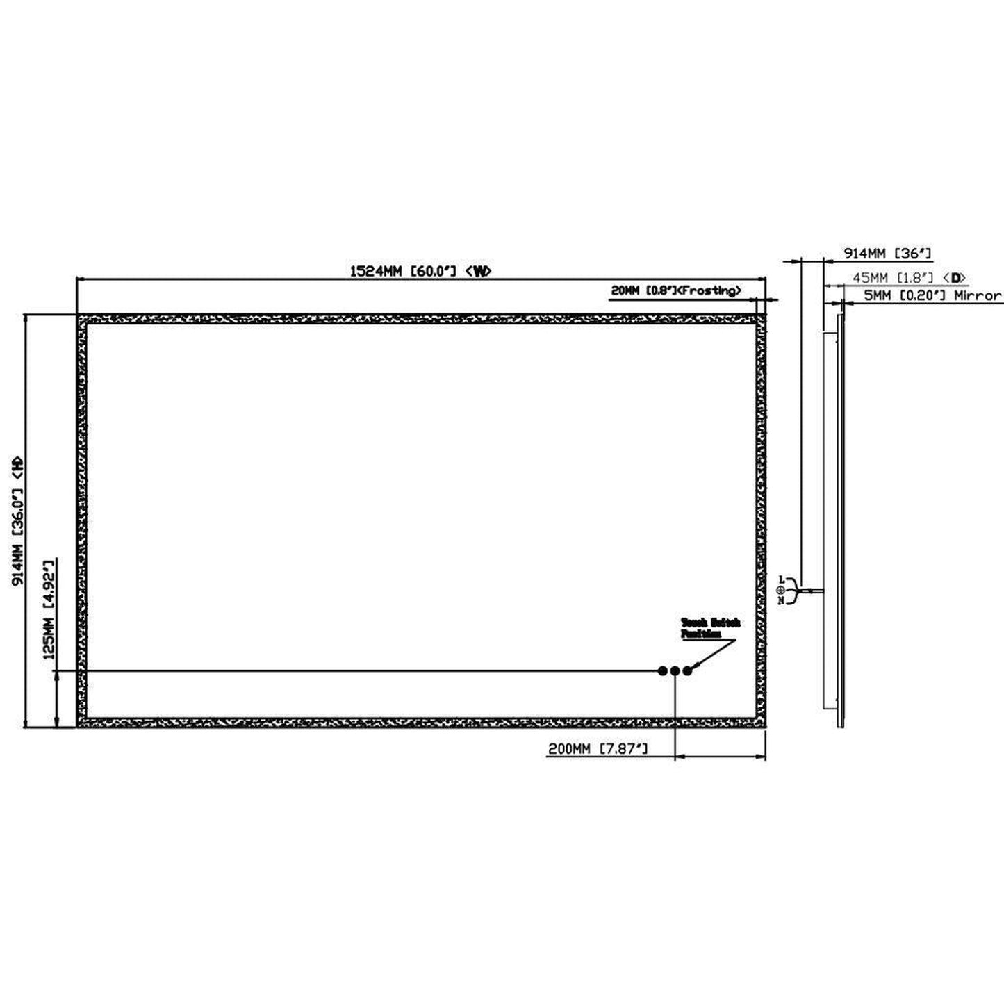 Luxaar Lucent 60" x 36" Wall-Mounted LED Vanity Mirror With Color Changer, Memory Dimmer & Defogger