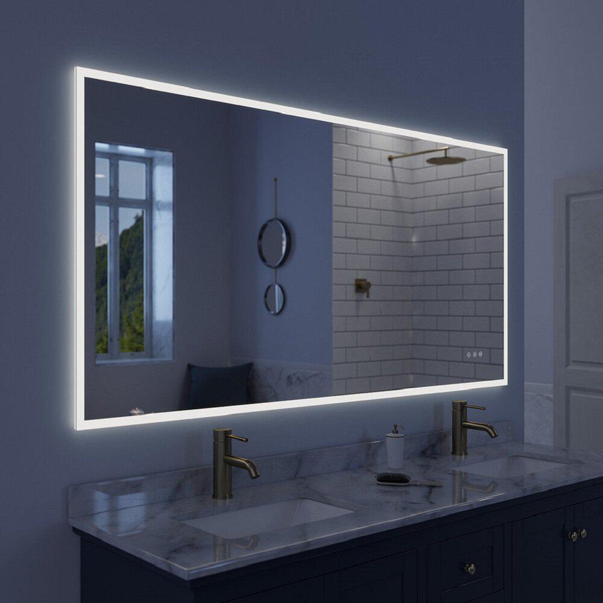 Luxaar Lucent 70" x 36" Wall-Mounted LED Vanity Mirror With Color Changer, Memory Dimmer & Defogger