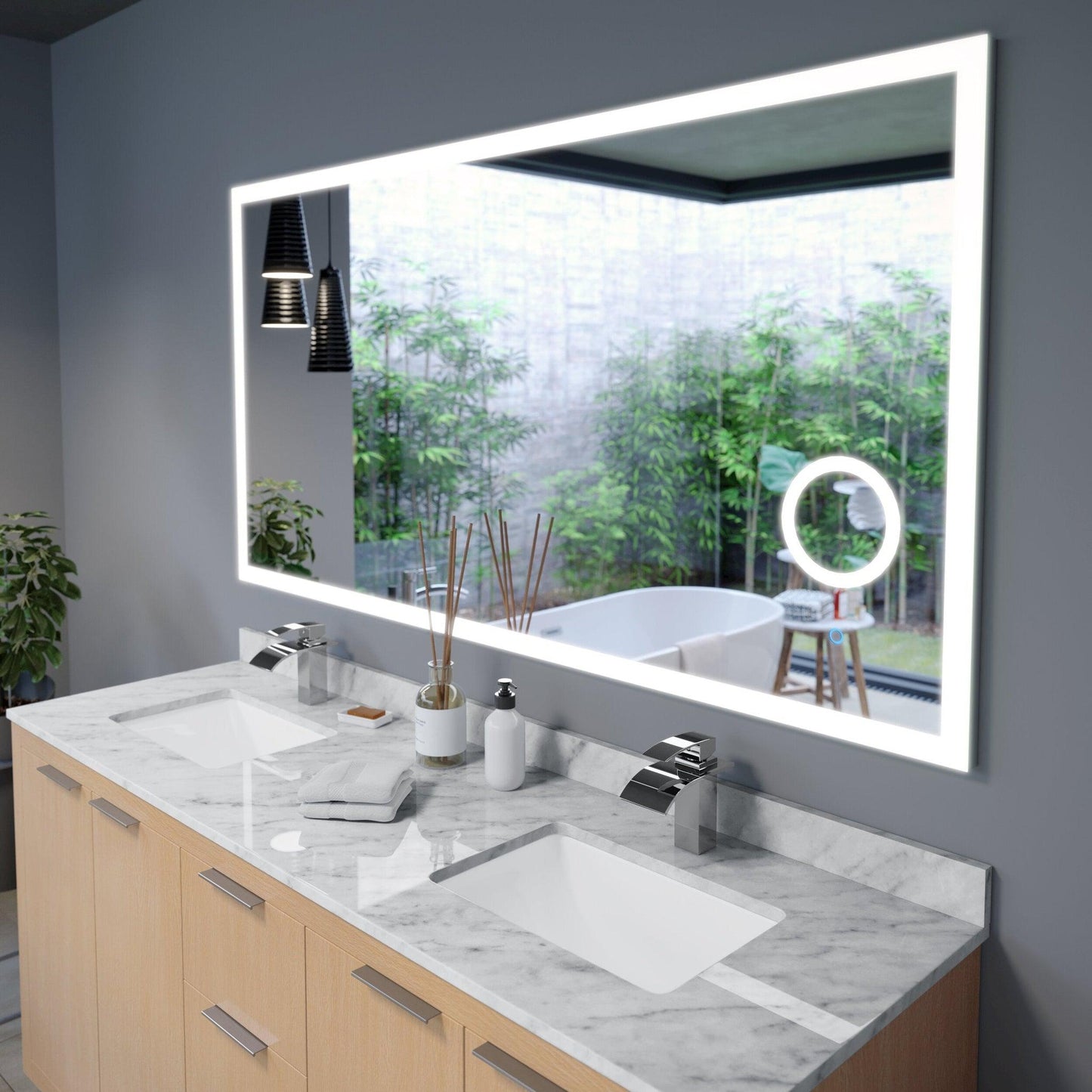 Luxaar Moderna 70" x 36" LED Mirror With Built-in 3x Magnifying Mirror, Memory Dimmer & Defogger