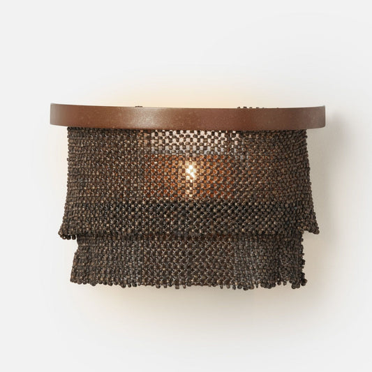 Made Goods Patricia 12" 1-Light Gold Metal Sconce With Tightly Woven Bronze Coco Beads