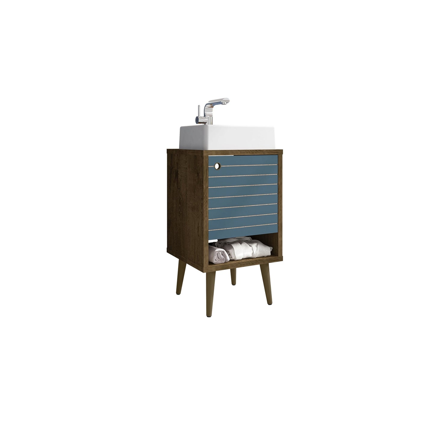 Manhattan Comfort Liberty 17.71" Rustic Brown And Aqua Blue Bathroom Vanity With Sink And Shelf