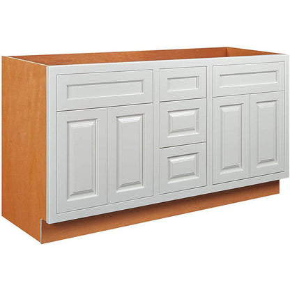 Maplevilles Cabinetry Shaker Inset 60" Ready to Assemble Double Vanity Sink Base Cabinet in Vintage White